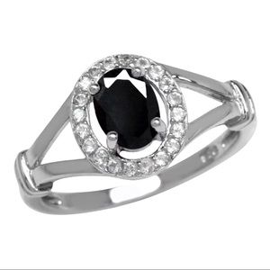 New 1.05ct Black and White Sapphire Halo ring
